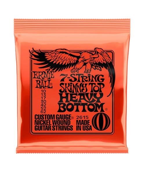 Encordadura Ernie Ball Skinny Top Heavy Bottom 2615 para Guitarra Eléctrica de 7 Cuerdas 10-62