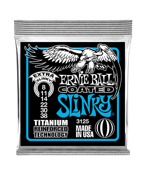 Encordadura Ernie Ball Extra Slinky RPS Coated Titanium 3125 para Guitarra Eléctrica 8-38