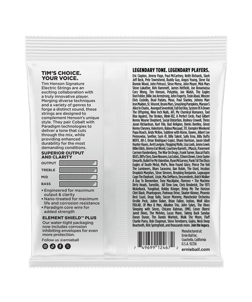 Ernie Ball Encordadura "Tim Henson Signature" 3826, Guitarra Eléctrica, Cobalto 0.0095-0.046