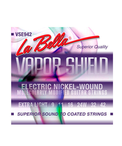 La Bella Encordadura Para Guitarra Eléctrica Extra Light Niquel 0.009-0.042 VSE942 Vapor Shield