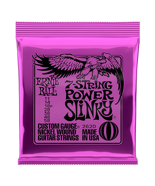 Encordadura Ernie Ball Power Slinky 2620 para Guitarra Eléctrica de 7 Cuerdas 11-58