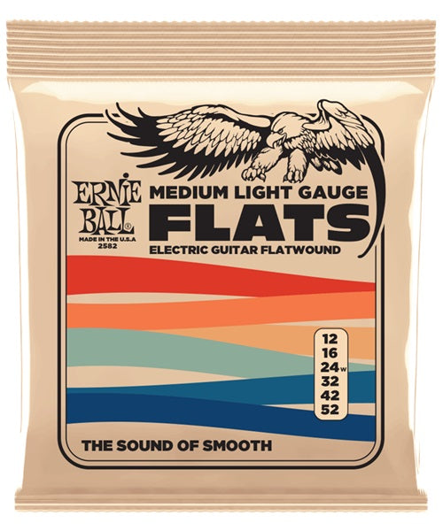 Encordadura Ernie Ball Flatwound Medium Light Acero Inoxidable 2582 para Guitarra Eléctrica 12-52