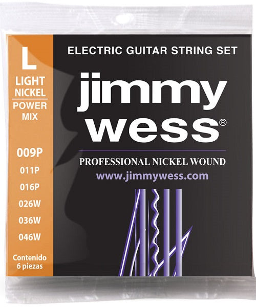 Encordadura Jimmy Wess JWGE-1009NH Power Mix Light Nickel para Guitarra Eléctrica 9-46