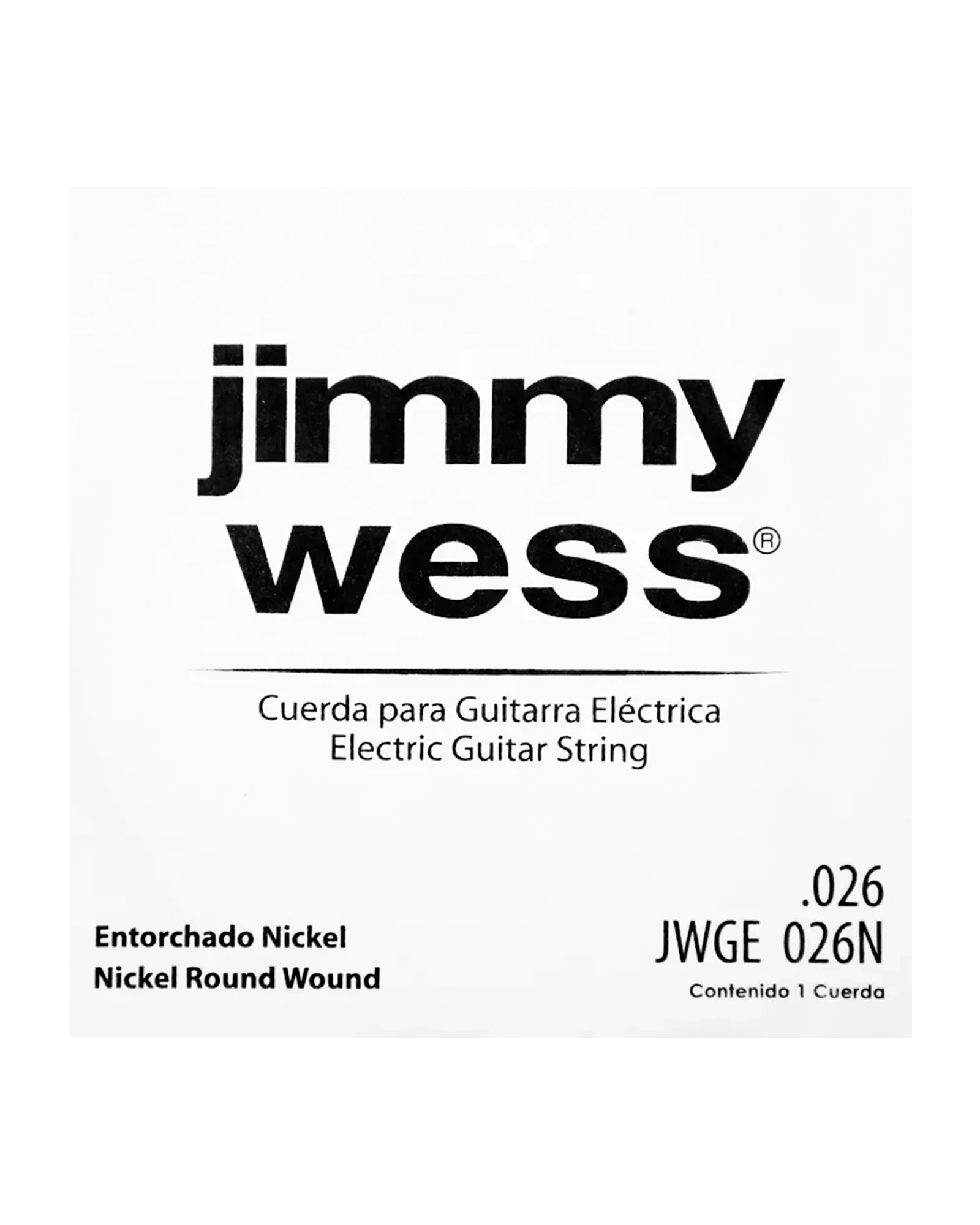 Cuerda Jimmy Wess Pro JWGE-026N-6 Entorchado Acero Niquelado para Guitarra Eléctrica 0.026 (6 pzas)
