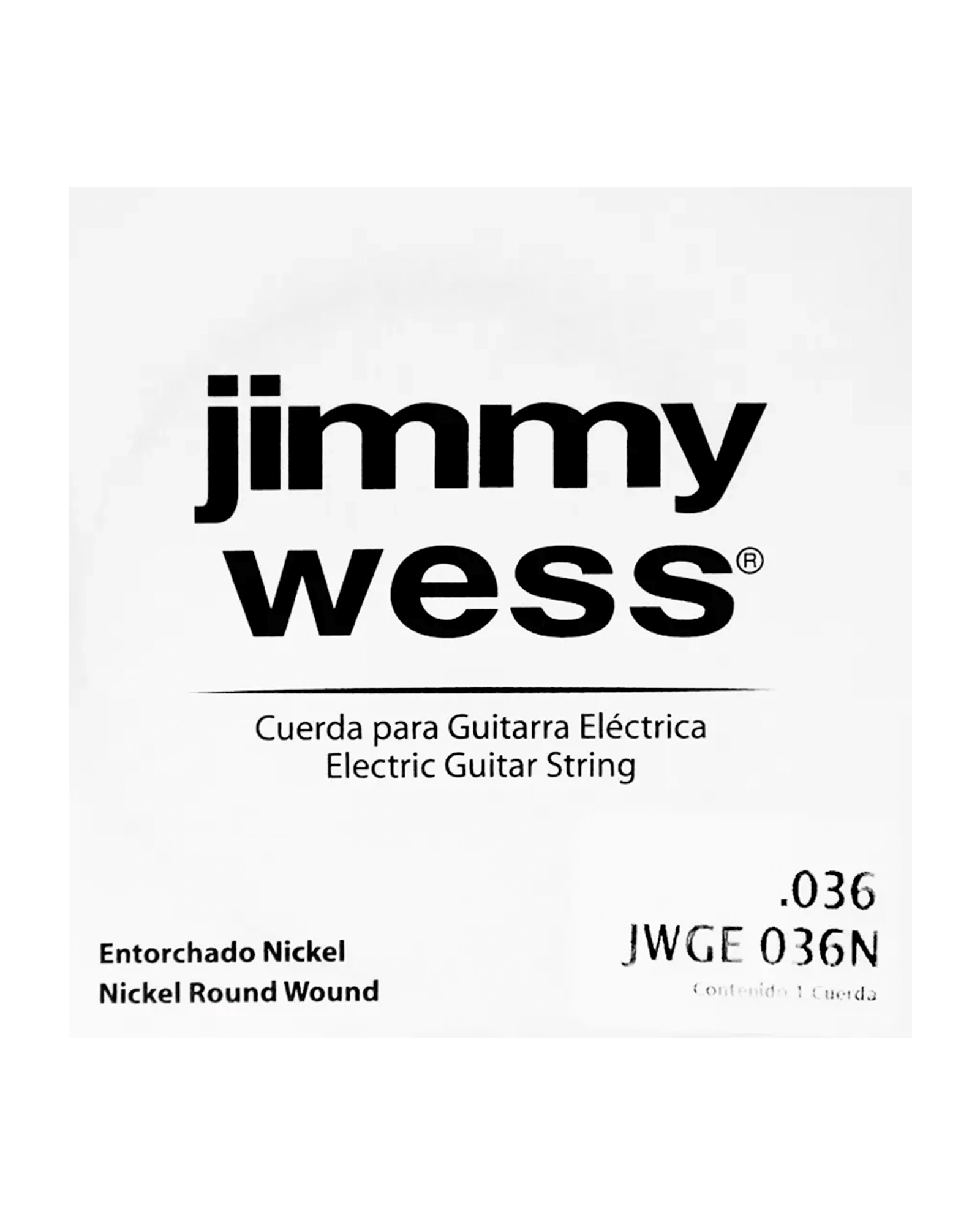 Cuerda Jimmy Wess Pro JWGE-036N-6 Entorchado Acero Niquelado para Guitarra Eléctrica 0.036 (6 pzas)