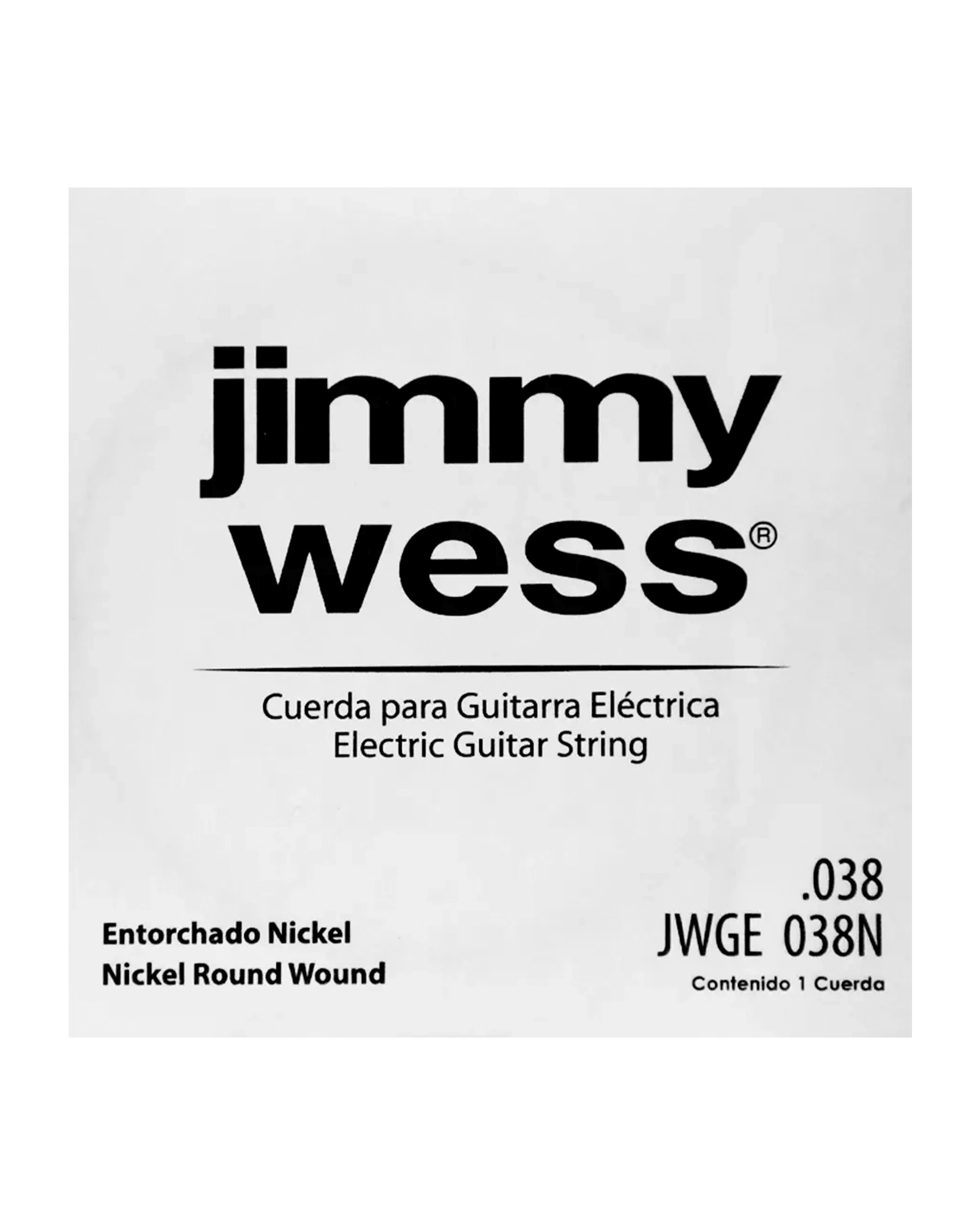 Cuerda Jimmy Wess Pro JWGE-038N-6 Entorchado Acero Niquelado para Guitarra Eléctrica 0.038 (6 pzas)