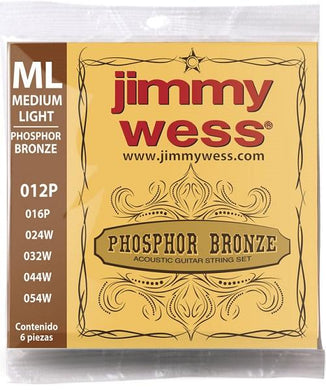 Jimmy Wess Encordadura para Guitarra Acústica Medium Light JWGA-812BF Acero Estañado + Entorchado Bronce Fosforado
