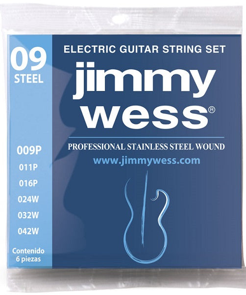 Encordadura Jimmy Wess Pro WA1009 Acero Inoxidable para Guitarra Eléctrica 9-42