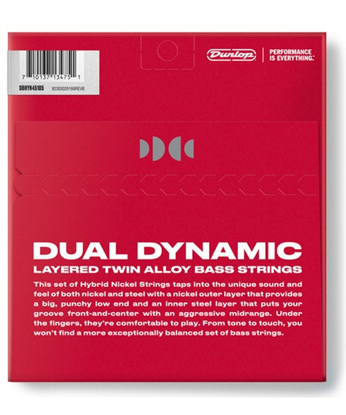 Dunlop Encordadura para Bajo Eléctrico "Dual Dynamic Layered Twin Alloy Hybrid" DBHYN45105-CV Nickel, 0.045-0.105
