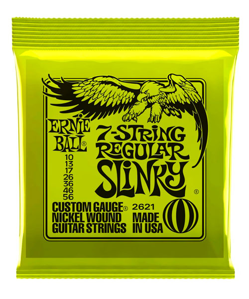 Encordadura Ernie Ball Regular Slinky 2621 para Guitarra Eléctrica de 7 Cuerdas 10-56