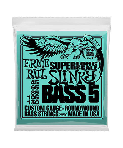 Encordadura Ernie Ball Slinky Super Long Scale 2850 para Bajo Eléctrico de 5 Cuerdas 45-130