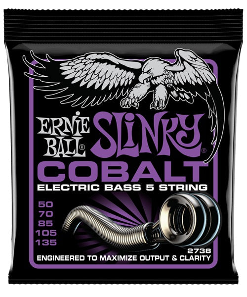 Encordadura Ernie Ball Power Slinky Cobalt 2738 para Bajo Eléctrico de 5 Cuerdas 50-135