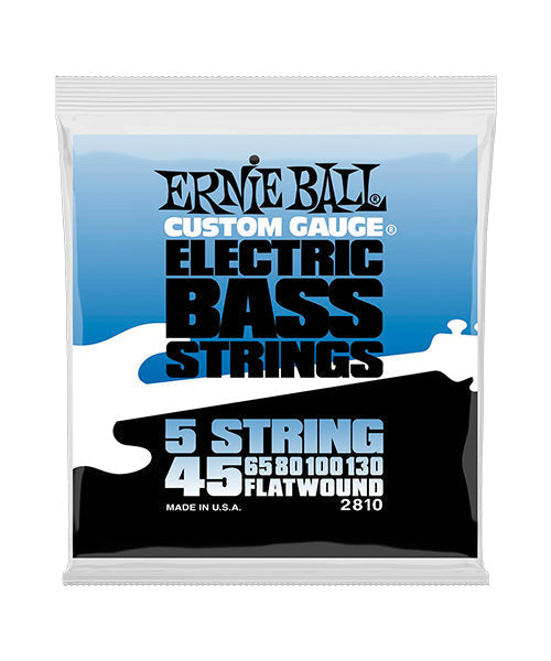 Encordadura Ernie Ball Flatwound Acero Inoxidable 2810 para Bajo Eléctrico de 5 Cuerdas 45-130