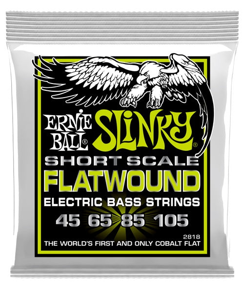 Encordadura Ernie Ball Regular Slinky Flatwound Short Scale 2818 para Bajo Eléctrico 45-105