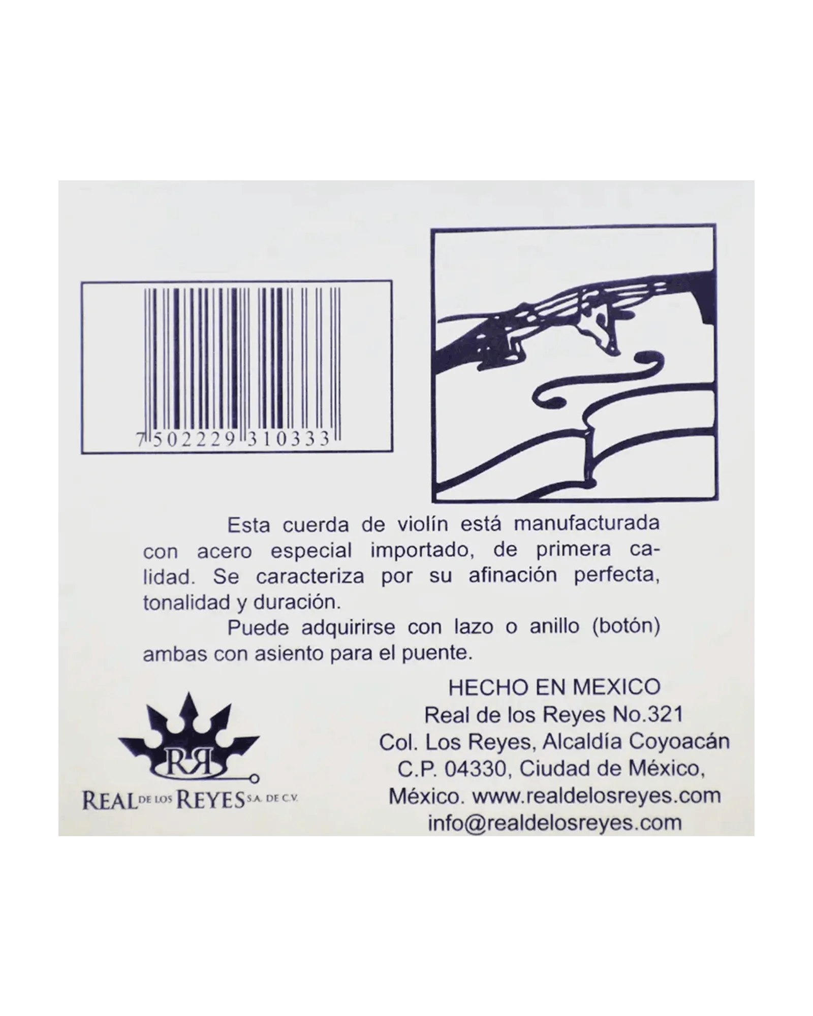 Cuerda El Cometa COVI-714-6 para Violín 4/4, 1A (E "Mi"), Acero Estañado, 6 piezas