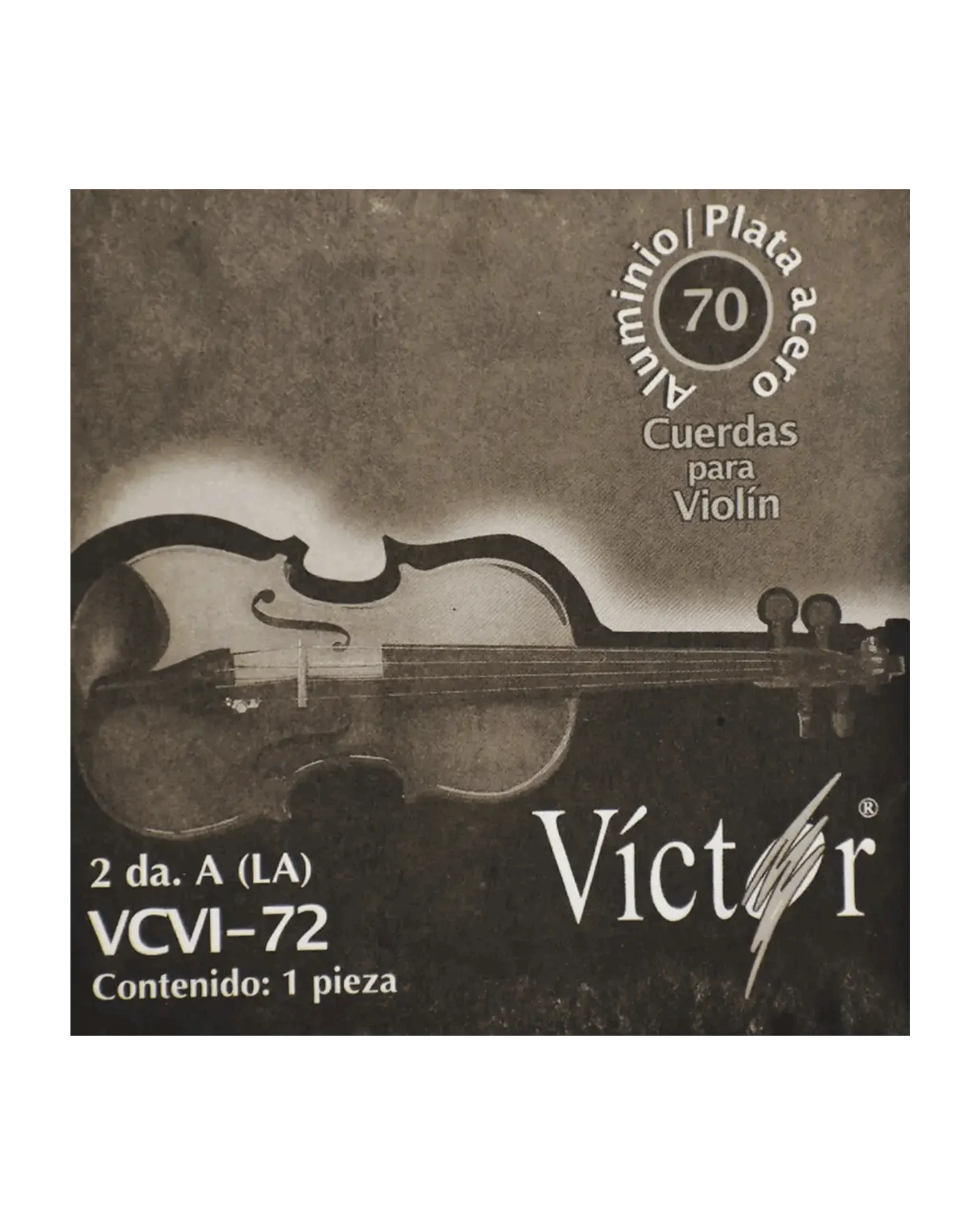 Cuerda Víctor VCVI-72-6 para Violín 4/4, 2A (A "La"), Entorchado Aluminio Pulido, 6 piezas