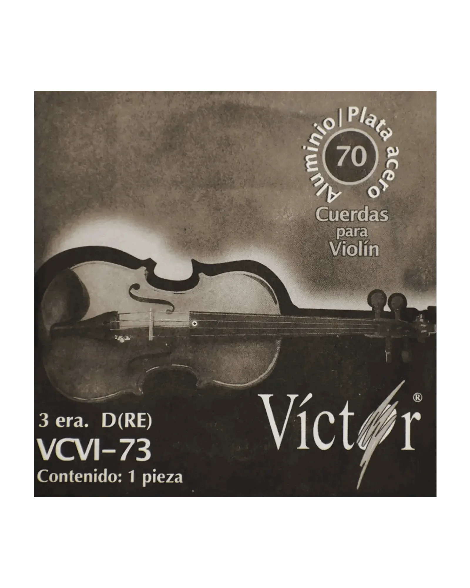 Cuerda Víctor VCVI-73-6 para Violín 4/4, 3A (D "Re"), Entorchado Aluminio Pulido, 6 piezas