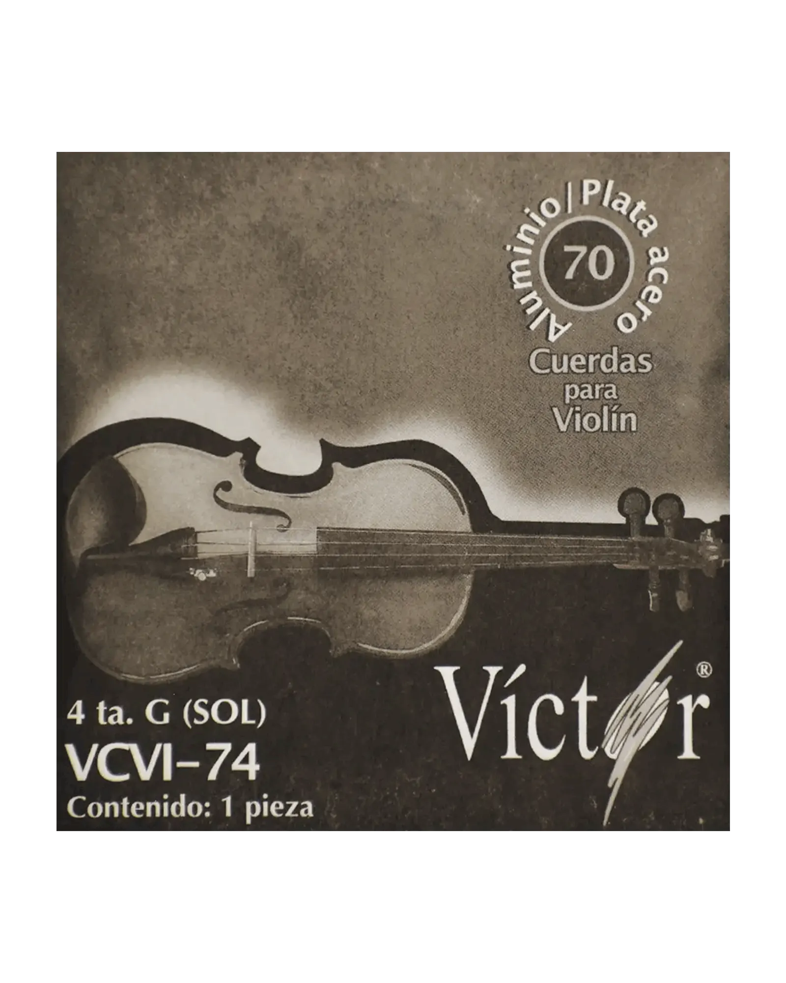 Cuerda Víctor VCVI-74-6 para Violín 4/4, 4A (G "Sol"), Entorchado Aluminio Pulido, 6 piezas