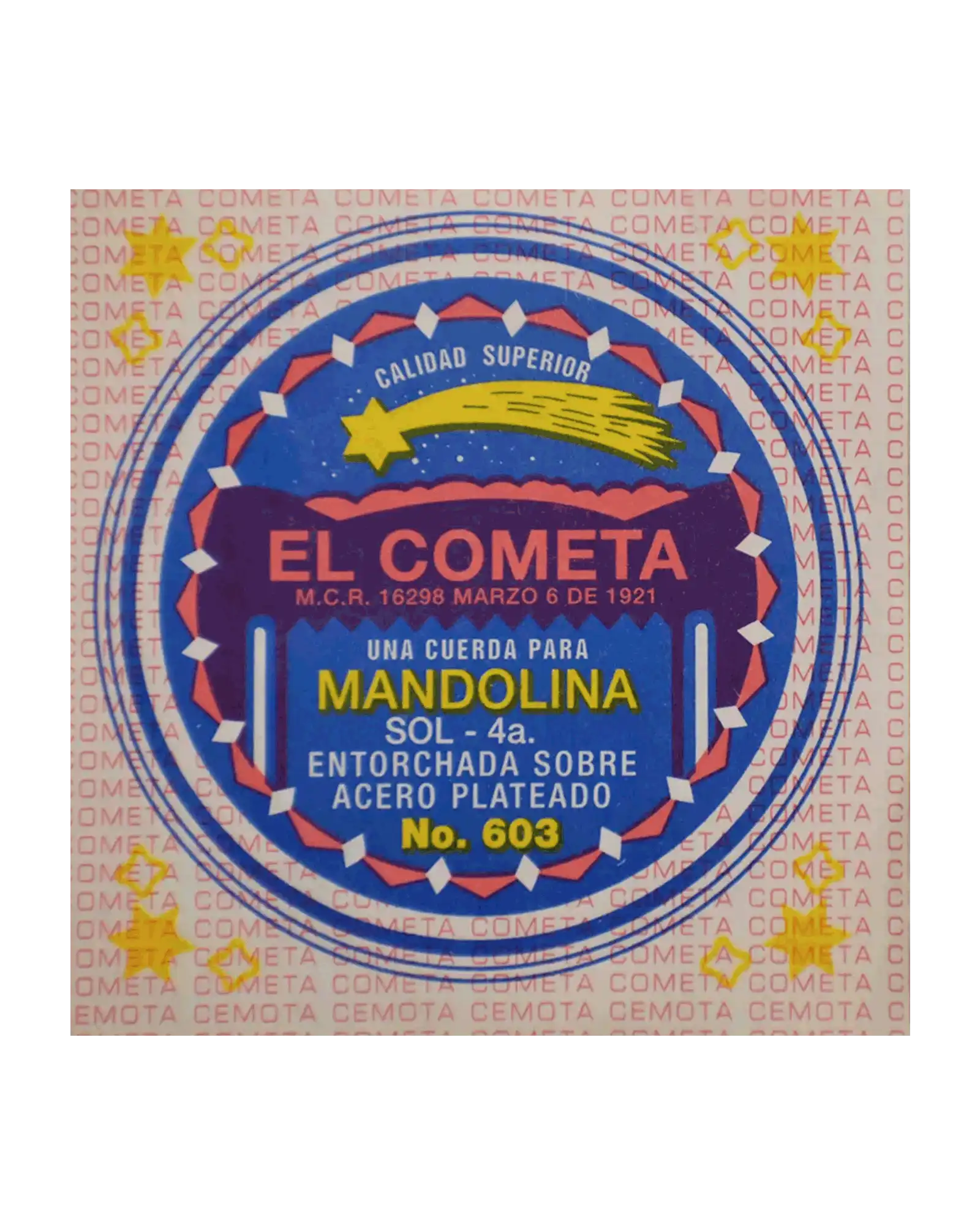 Cuerda El Cometa COMA-603-6 para Mandolina, 4A, Entorchado Cobre Plata con Borla, 6 piezas