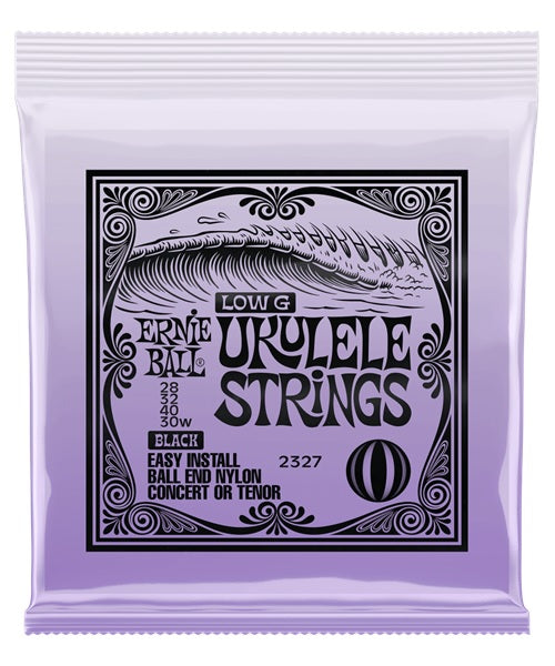Encordadura Ernie Ball Ukulele Ball End 2327 para Concierto y Tenor Low G Entorchada Nylon Negro