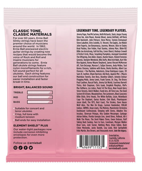 Ernie Ball Encordadura "Ukulele Ball End" 2330, Concierto/Tenor, Nylon Transparente