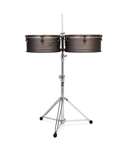 “Exclusiva en Veerkamp Online” Latin Percussion Timbales 14" & 15" bronce con Atril LP1415-60, "60TH ANNYVERSARY"