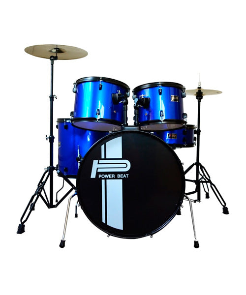 Batería Power Beat 5 Piezas Azul con Atriles, Asiento y Platillos