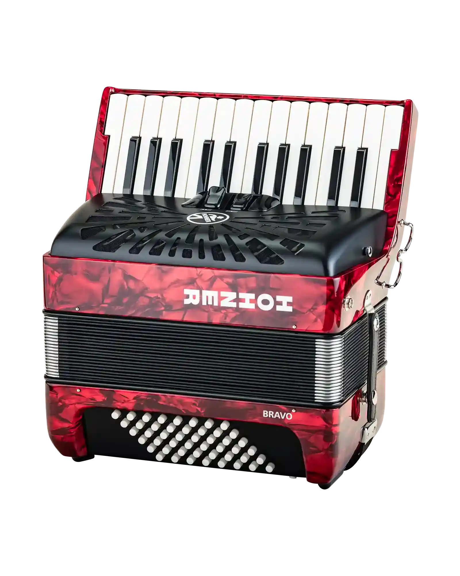 Acordeón Cromático Hohner A16532 Bravo II 48 Bajos -  Rojo con Funda
