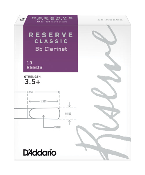 Caña D'Addario "Reserve Classic" DCT10355(10) para Clarinete Si Bemol 3 1/2+ - Caja de 10 Piezas