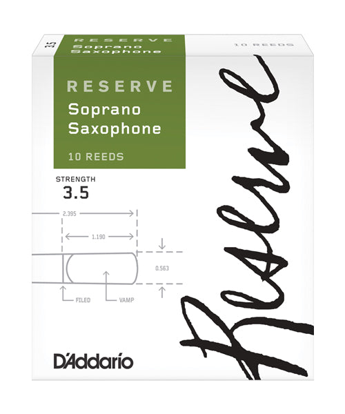 D'Addario Woodwinds Cañas Reserve Para Saxofón Soprano 3 1/2, DIR1035(10), Caja Con 10 Pzas