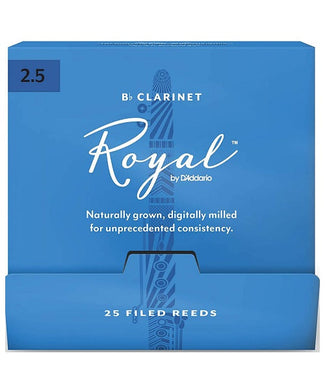 D'Addario Woodwinds (Rico) Cañas Royal para Clarinete Si Bemol 2 1/2, RCB0125-B25(25), Caja con 25 Pzas