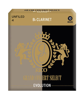 D'addario Woodwinds (Rico) Cañas Grand Concert Select Evolution Para Clarinete Si Bemol 4, RGE10BCL400(10), Caja con 10 Pzas