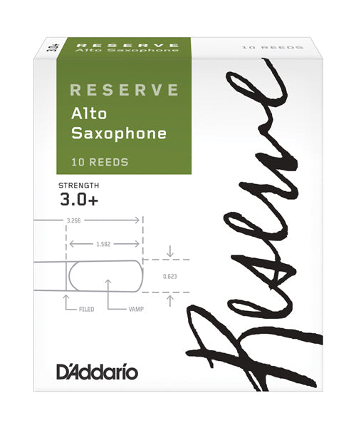 D'Addario Woodwinds Cañas Reserve Para Saxofón Alto 3+, DJR10305(10), Caja Con 10 Pzas