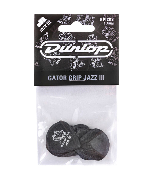 Púas Dunlop Gator Grip Jazz III Negras 1.40mm 6 Piezas