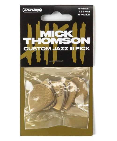 Púas Dunlop Mick Thomson Custom 471PMT Jazz III Dorado 1.38mm 6 Piezas