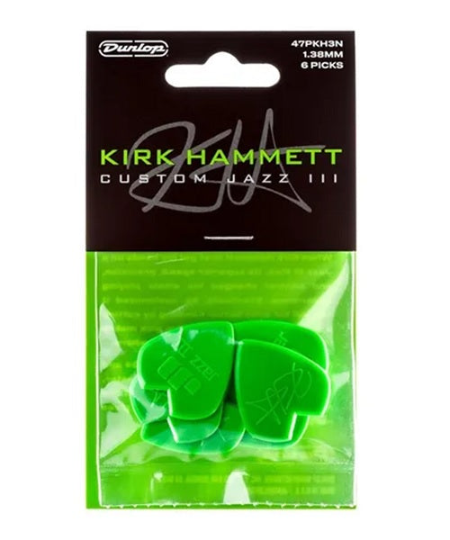 Púas Dunlop Kirk Hammett Jazz III Verdes 1.38mm 6 Piezas