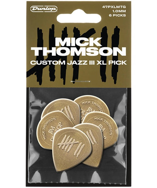 Púas Dunlop Mick Thomson Custom 47PXLMTG Jazz III XL Dorado 6 Piezas