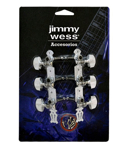 Jimmy Wess Maquinaria SKG367-CK para Guitarra Acústica 3+3 Niquelada (Perno y Botón Metal)