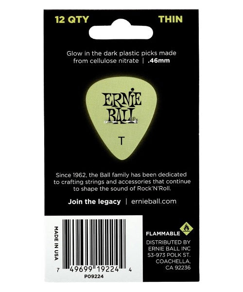Ernie Ball Púas Super Glow 9224(12) Thin con 12 piezas