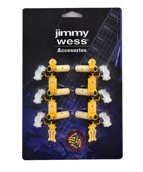 Maquinaria Jimmy Wess SKG360-CK 3+3 Dorada para Guitarra Clásica (Perno y Botón Plástico)