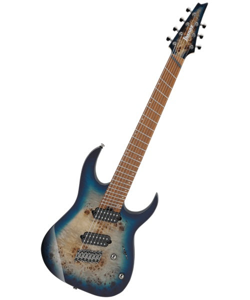 Exclusiva en Veerkamp Online Ibanez Guitarra Eléctrica 7 Cuerdas Natural/Sombreado Azul Negro RGMS7PB-CBS, Serie RG Multi-Escala