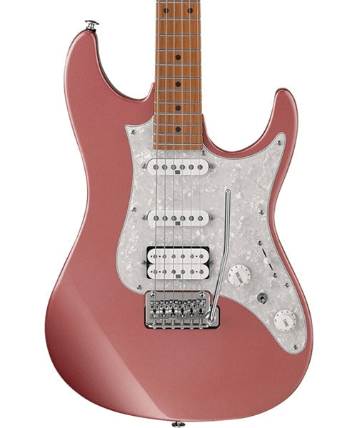 Exclusiva en Veerkamp Online Ibanez Guitarra Eléctrica Rosa Pastel Metálico AZ2204-HRM con Estuche, Serie Azes Prestige