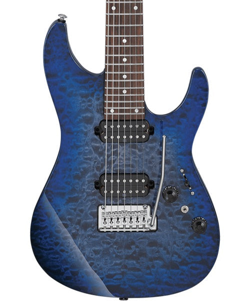 Ibanez Guitarra Eléctrica 7 Cuerdas Entintado Azul/Sombreado Azul AZ427P2QM-TUB con Funda, Serie AZ Premium