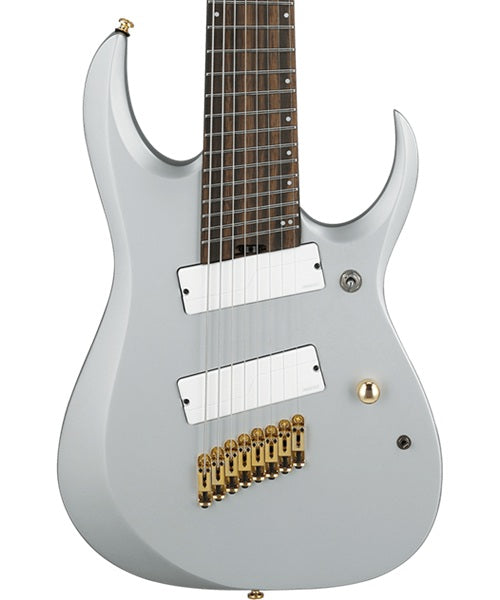 Exclusiva en Veerkamp Online Ibanez Guitarra Eléctrica 8 Cuerdas Plata Mate RGDMS8-CSM, Serie RGD Axe Design Lab