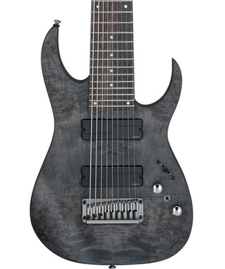 “Exclusiva en Veerkamp Online” Ibanez Guitarra Eléctrica 9 Cuerdas Gris Transparente Mate RG9PB-TGF, Serie RG Axe Design Lab