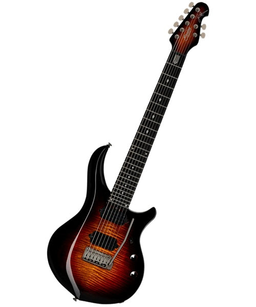 “Exclusiva en Veerkamp Online” Sterling by Music Man Guitarra Eléctrica 7 Cuerdas Entintado Ambar/Sombreado Negro ST-MAJ270XFM-TGEE1WB con Funda, Serie Majesty 7 DiMarzio