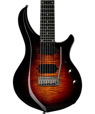 “Exclusiva en Veerkamp Online” Sterling by Music Man Guitarra Eléctrica 7 Cuerdas Entintado Ambar/Sombreado Negro ST-MAJ270XFM-TGEE1WB con Funda, Serie Majesty 7 DiMarzio