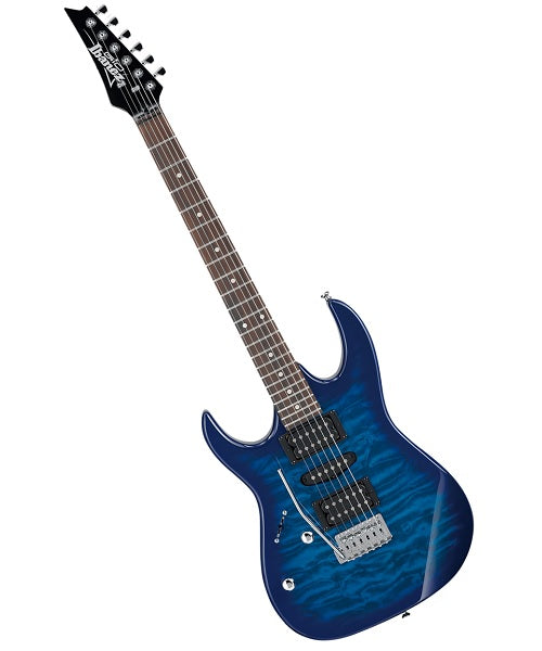 Ibanez Guitarra Eléctrica Azul Sombreado Transparente GRX70QAL-TBB, Gio RG, Zurda