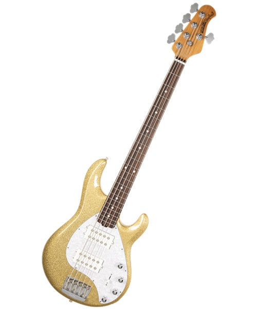 “Exclusiva en Veerkamp Online” Music Man Bajo Eléctrico 5 Cuerdas Dorado Brillante con Estuche 208-DG-20-WP-MB-CR, StingRay 5 Special HH