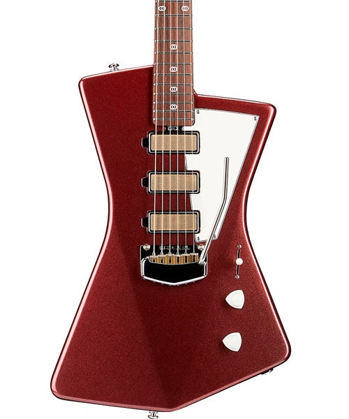 “Exclusiva en Veerkamp Online” Music Man Guitarra Eléctrica 852-V6-21-06-MB-CR Vino Metálico con Estuche, St. Vincent Goldie